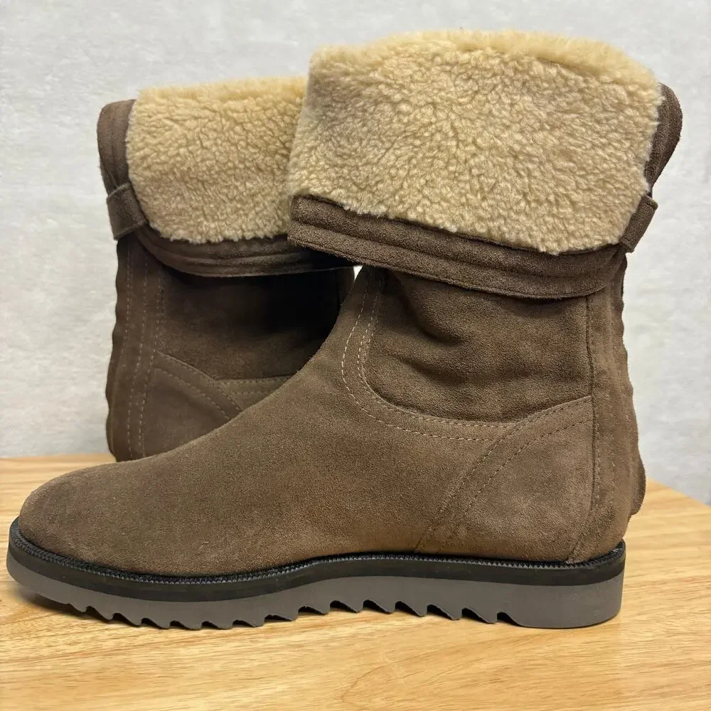 Aquatalia Boots Waterproof Taupe Gray Suede Faux-Fur Cuff Back Zip Boots 7.5